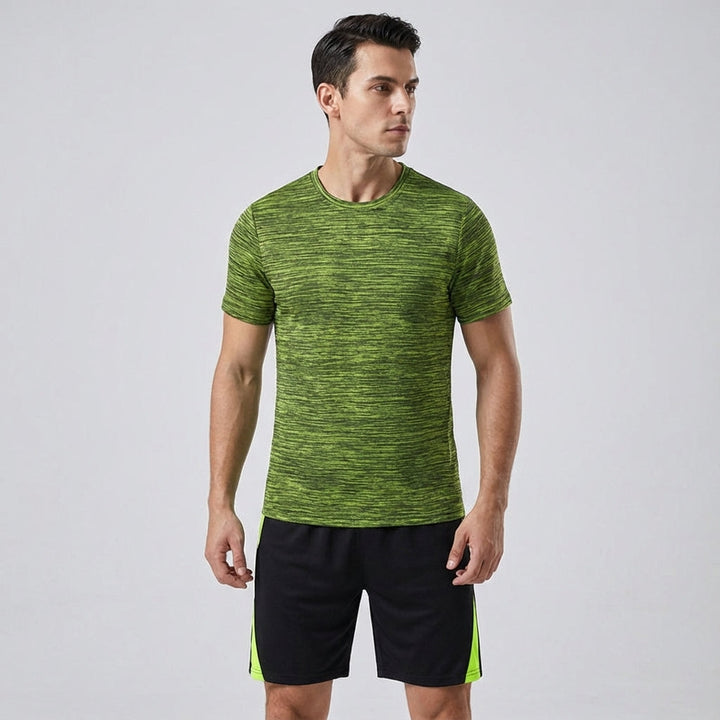 Back view of men's performance wear 'Aaron' set, showing design details
