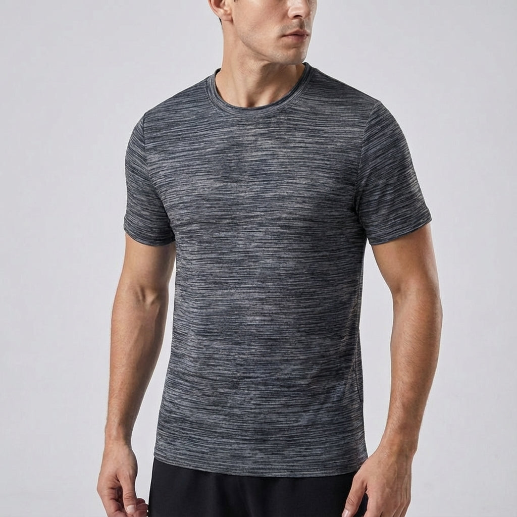 Rolled up 'Aaron' men's athletic outfit, demonstrating lightweight quick-dry fabric