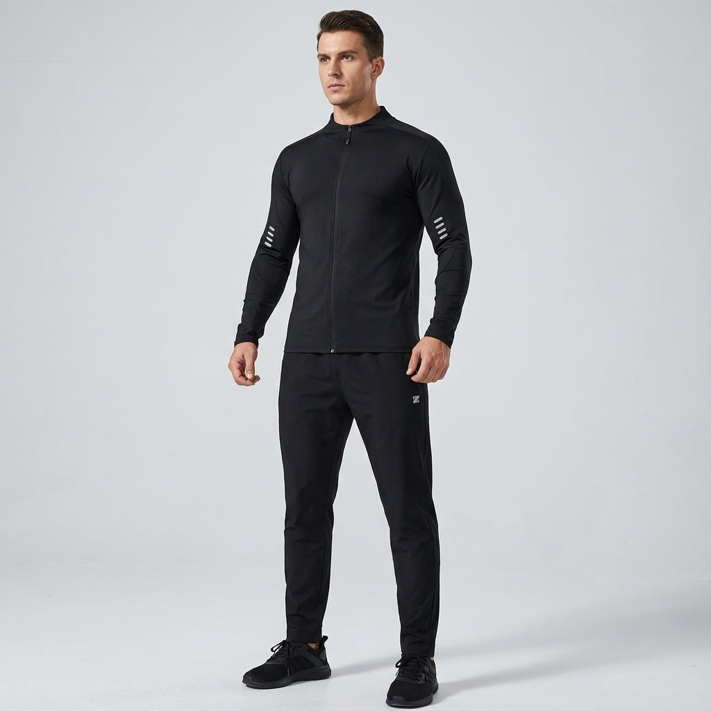 Quick-drying men's athletic training set, showcasing comfortable loungewear and tracksuit style
