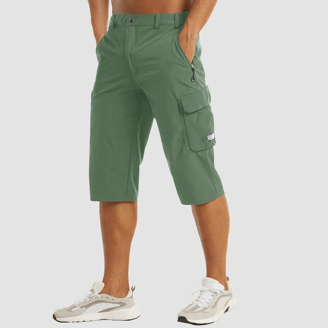 Performance men's cargo shorts, quick-drying fabric ideal for active lifestyles and hot weather.