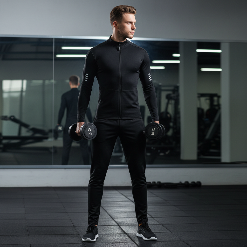 Men's quick-drying performance sport shirt and athletic shorts set, ideal for gym workouts and training.