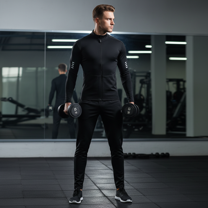 Men's quick-drying performance sport shirt and athletic shorts set, ideal for gym workouts and training.