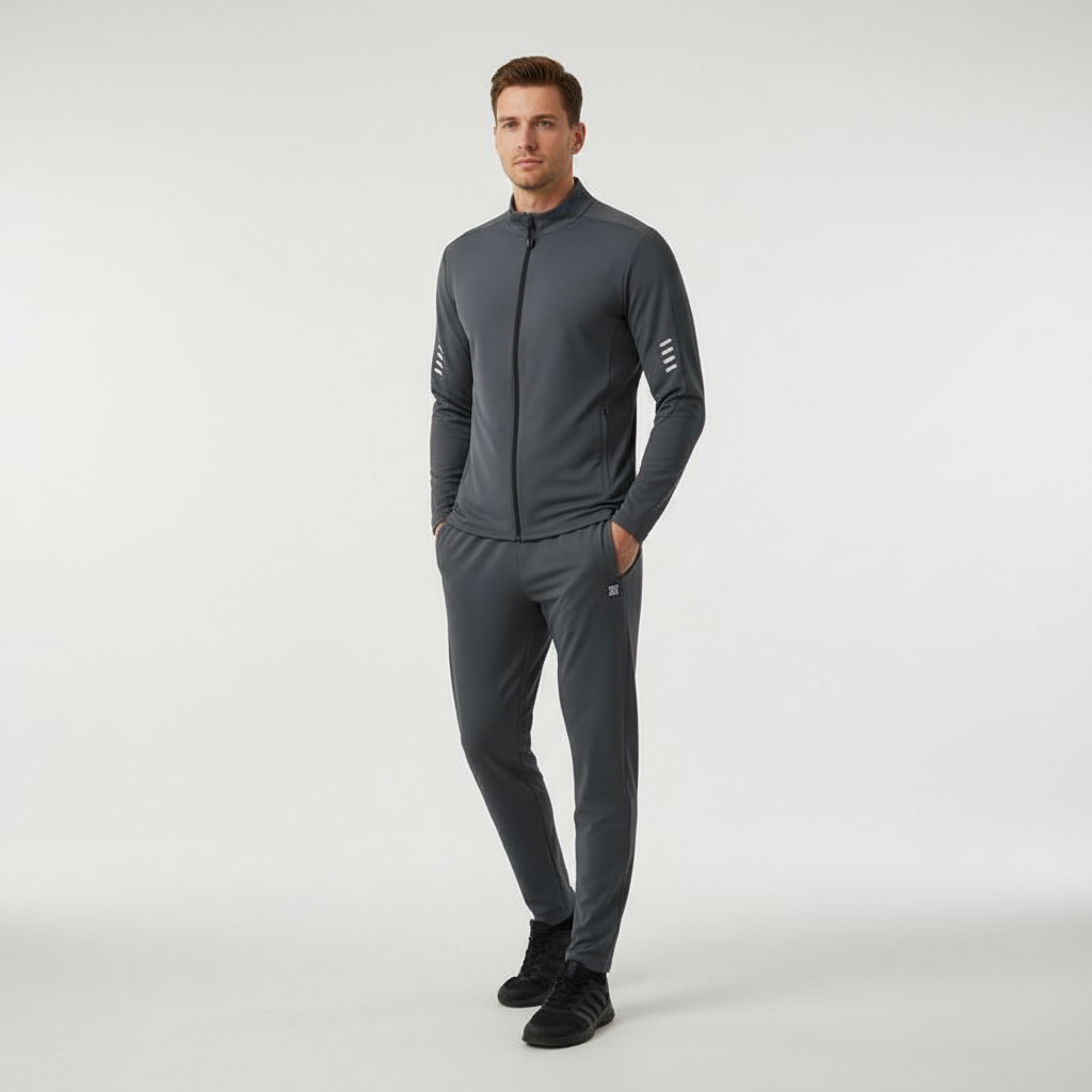 Men's training outfit: breathable quick-dry sport shirt & athletic shorts, essential workout gear.