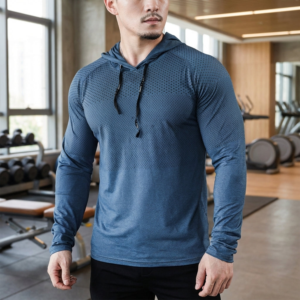Men's quick-drying performance sports shirt in blue, ideal for active workouts and gym.