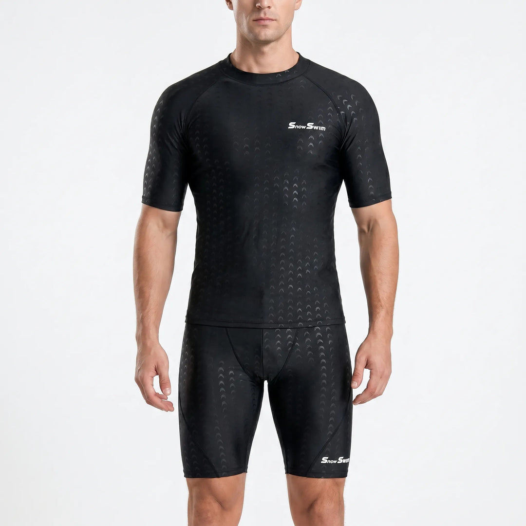 Men's textured quick-drying short-sleeve swim shirt, essential active swimwear for summer apparel.