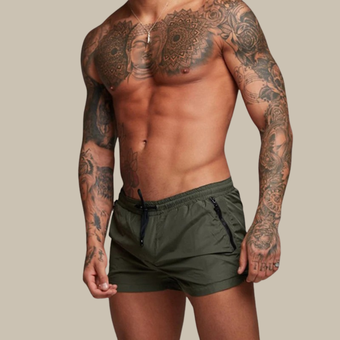 Men's quick-drying stretch swim shorts, perfect for beach, pool & water sports. Comfortable summer swimwear.