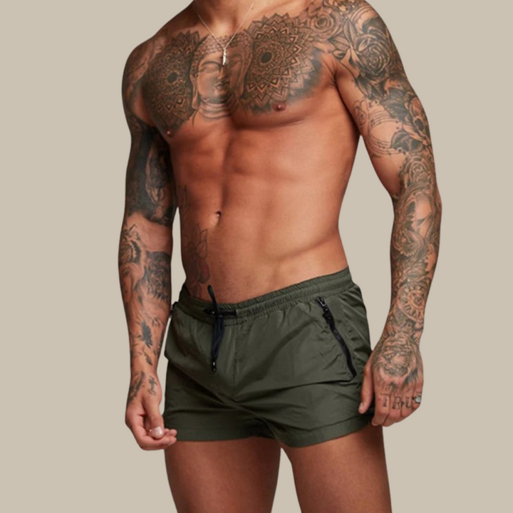 Men's quick-drying stretch swim shorts, perfect for beach, pool & water sports. Comfortable summer swimwear.