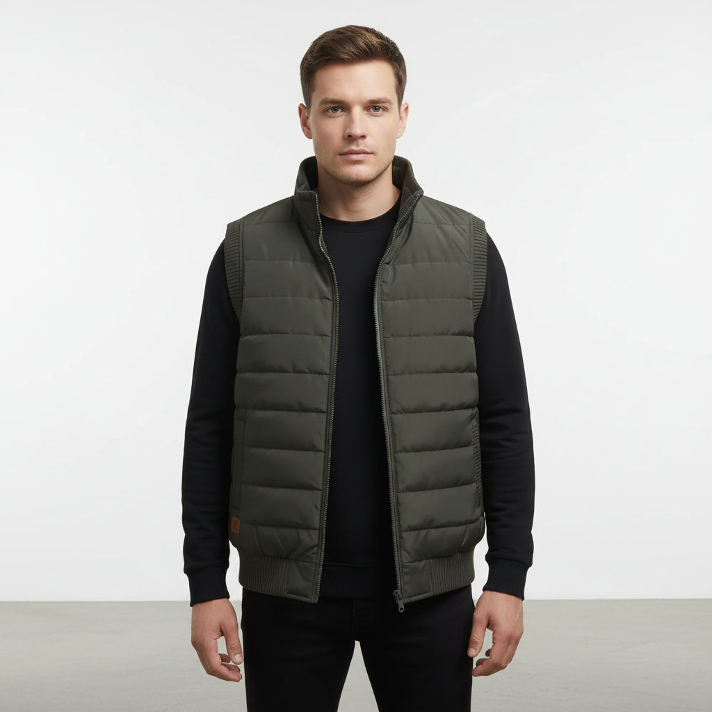 Casual men's winter vest, a lightweight quilted puffer jacket without sleeves for layering