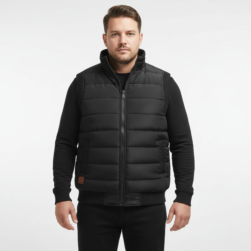 Men's Frank brand water-resistant quilted puffer vest, designed for comfort and winter insulation