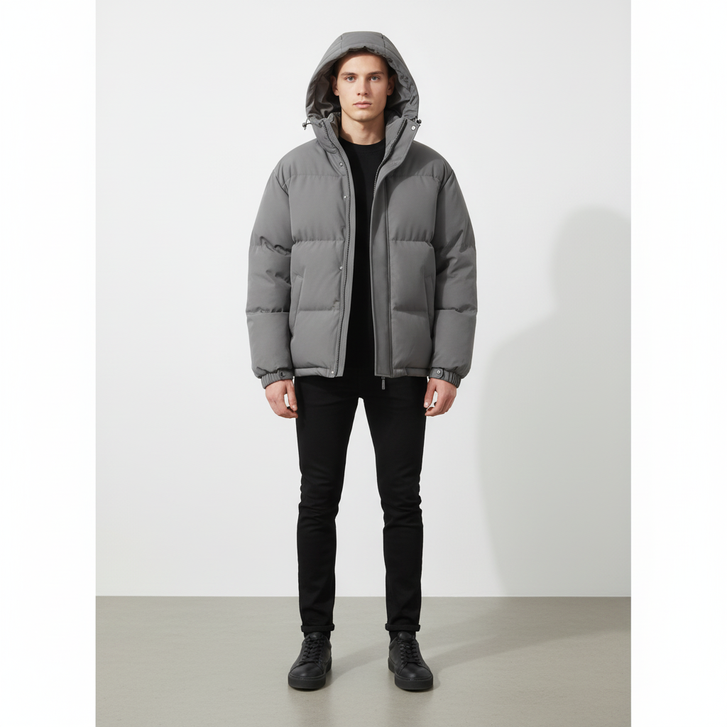 Men's outerwear: stylish quilted puffer jacket with hood
