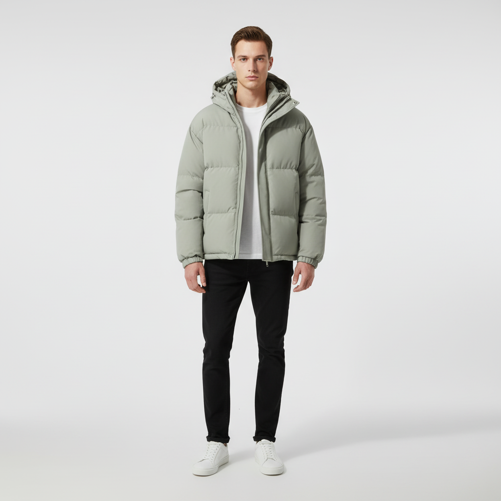 Quilted men's winter jacket, Tim model, in a dark color