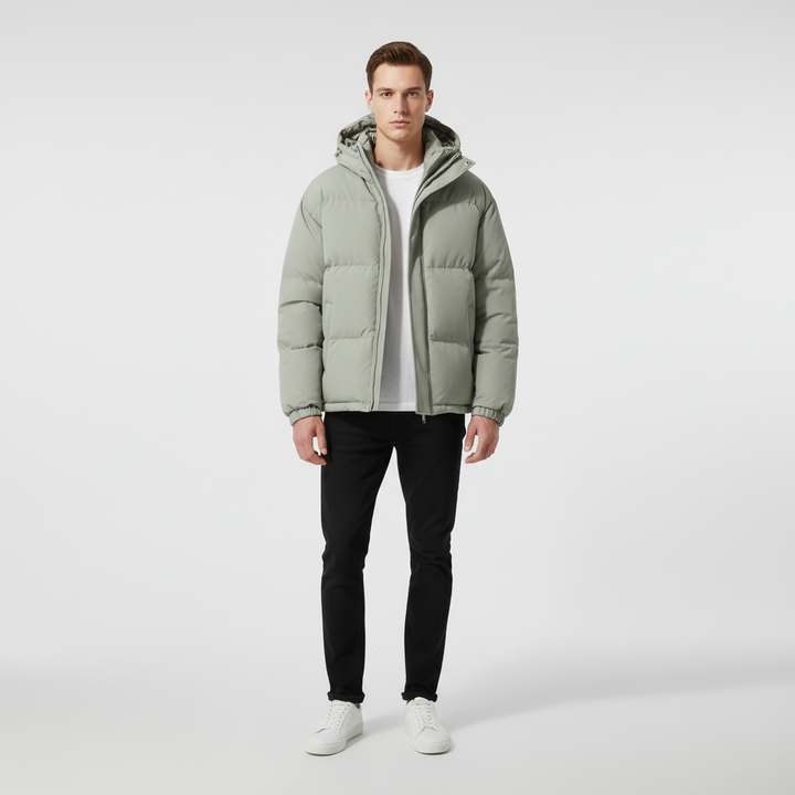 Quilted men's winter jacket, Tim model, in a dark color