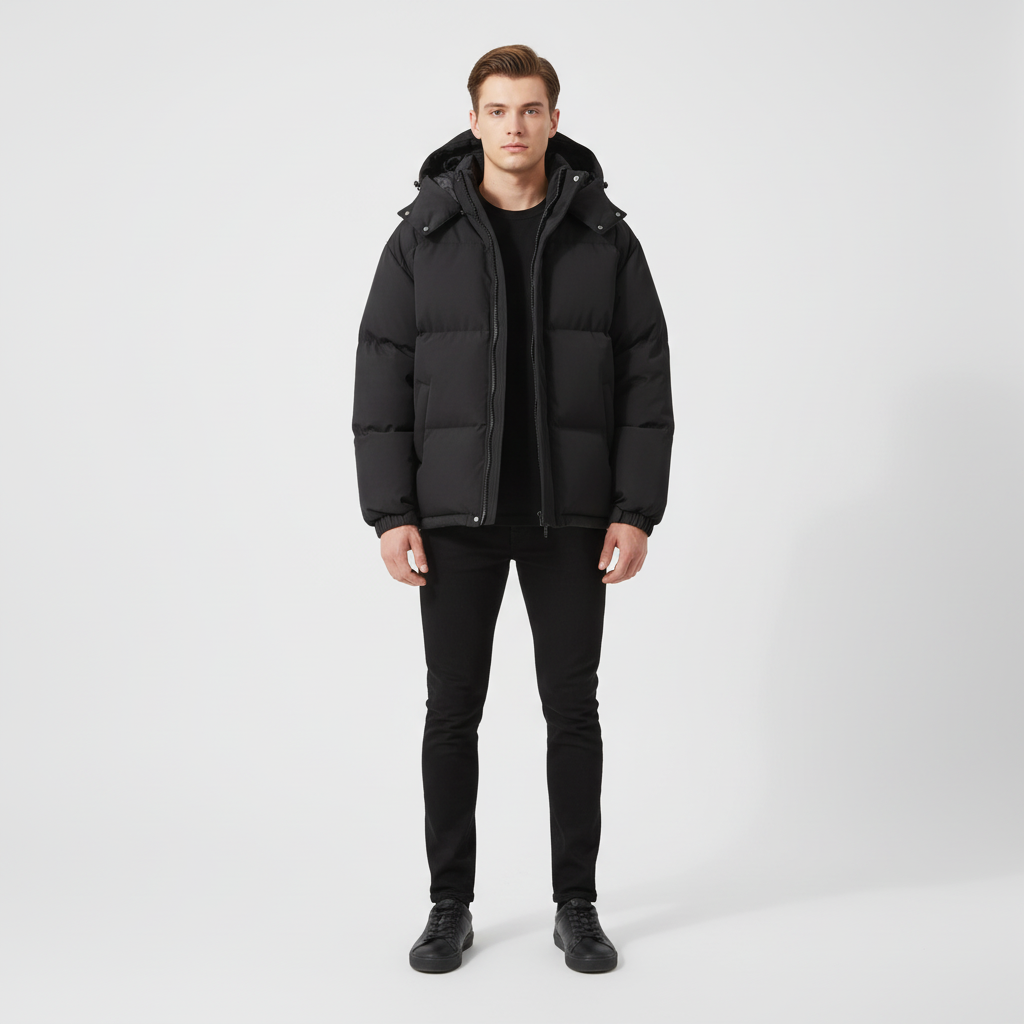 Warm men's puffer jacket, classic design, for winter fashion