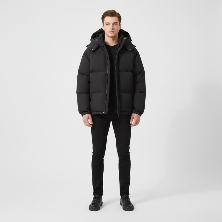 Warm men's puffer jacket, classic design, for winter fashion