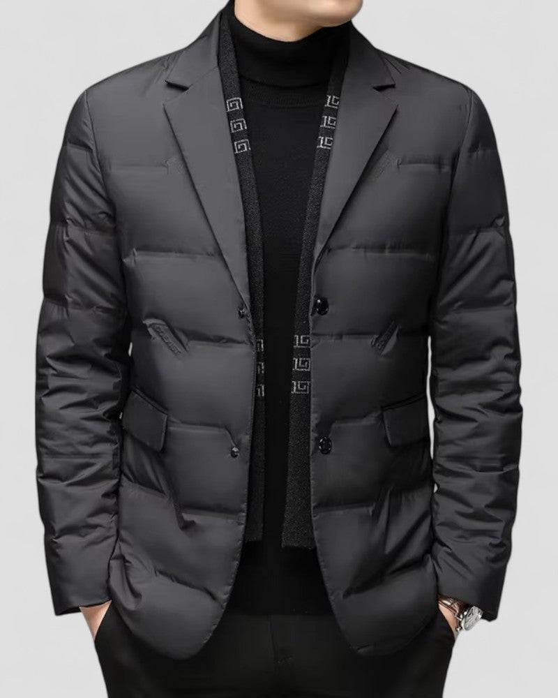 Men's quilted padded winter jacket, perfect for smart casual style. Warm men's outerwear for cold weather fashion.