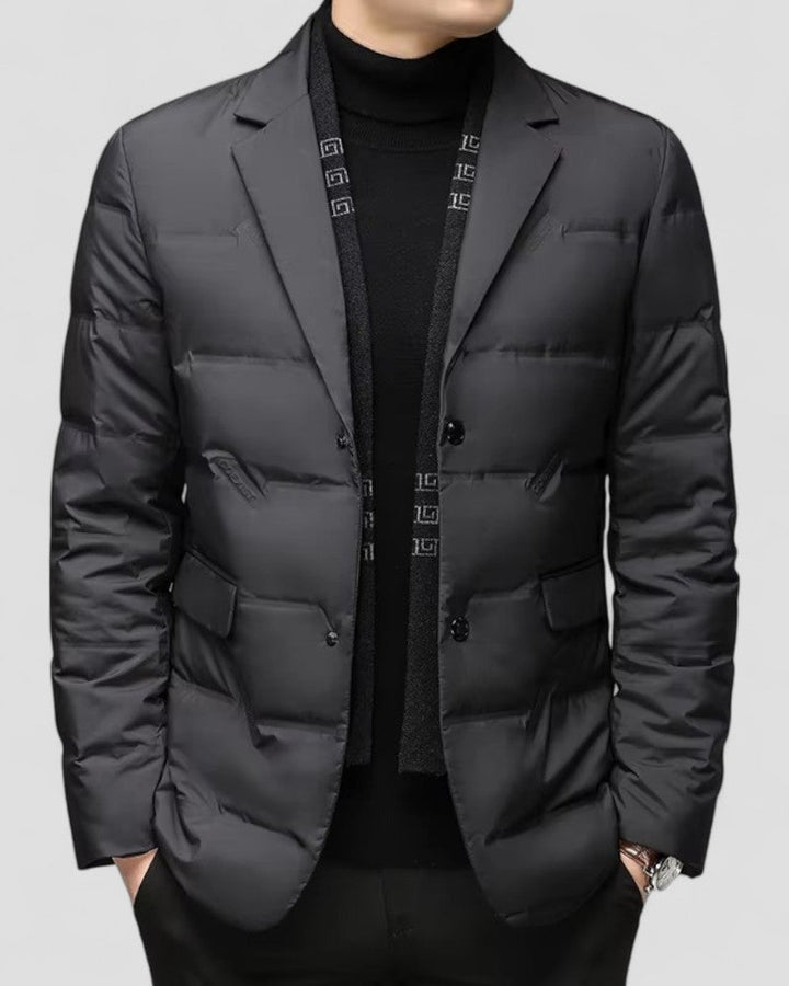 Men's quilted padded winter jacket, perfect for smart casual style. Warm men's outerwear for cold weather fashion.