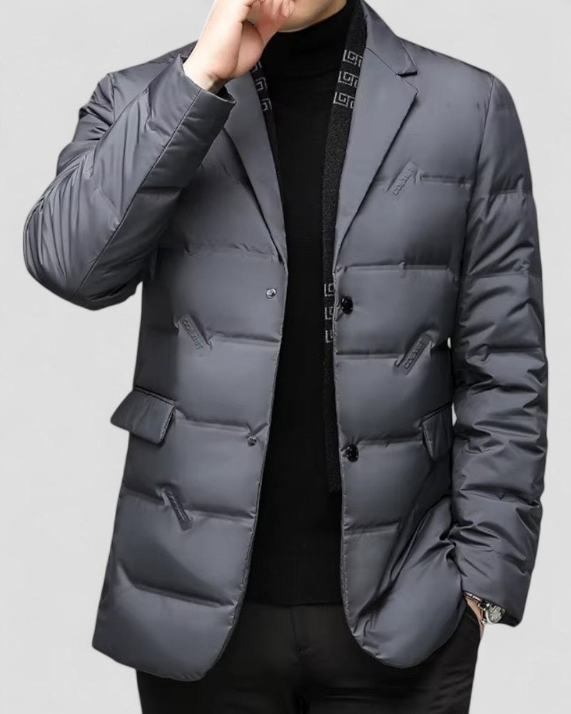 Padded men's quilted jacket with a blazer style for fall & winter. Smart casual outerwear for men's fashion.