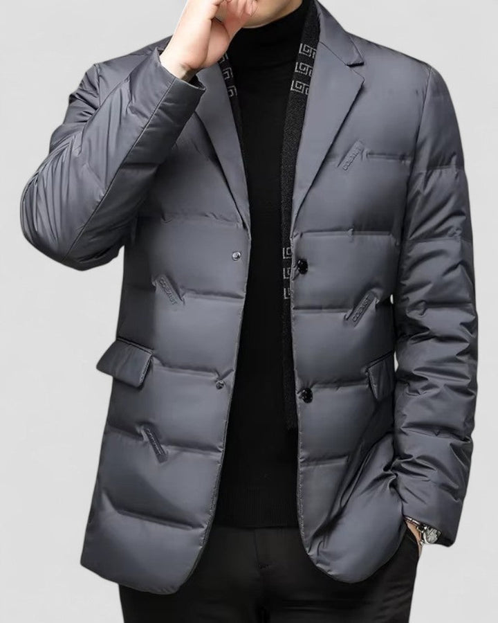 Padded men's quilted jacket with a blazer style for fall & winter. Smart casual outerwear for men's fashion.