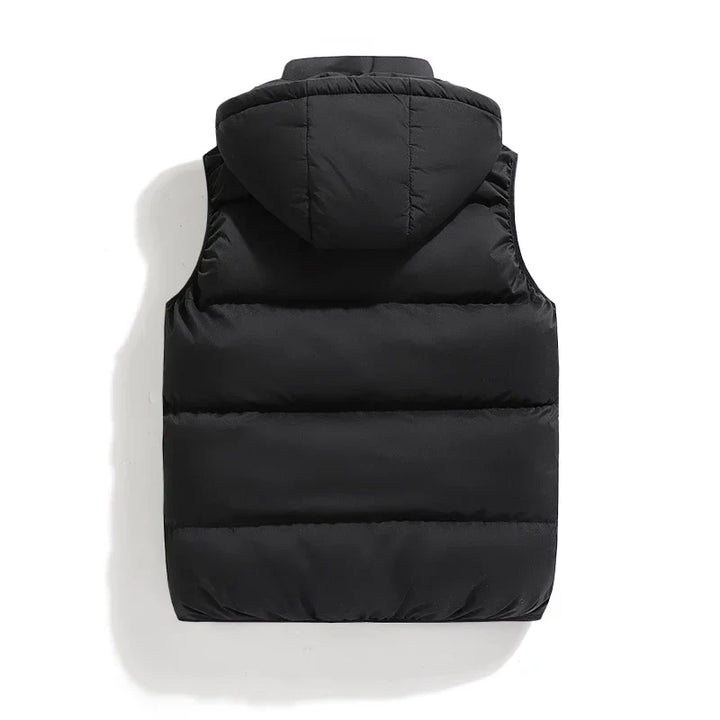 Comfortable men's quilted vest with detachable hood, ideal for everyday casual wear, layering, and spring/fall fashion.