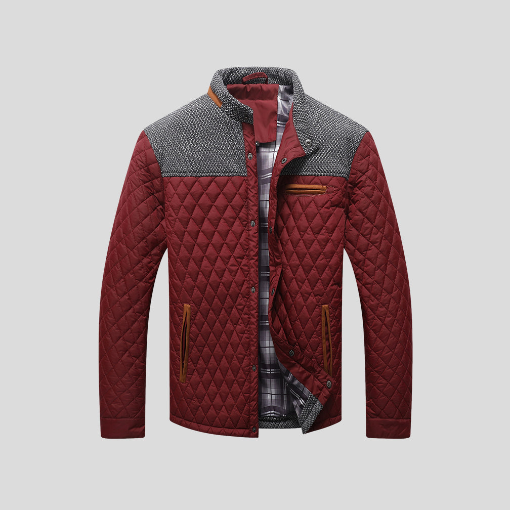 Man wearing a cozy, stylish men's quilted winter jacket, great for everyday cold weather fashion.
