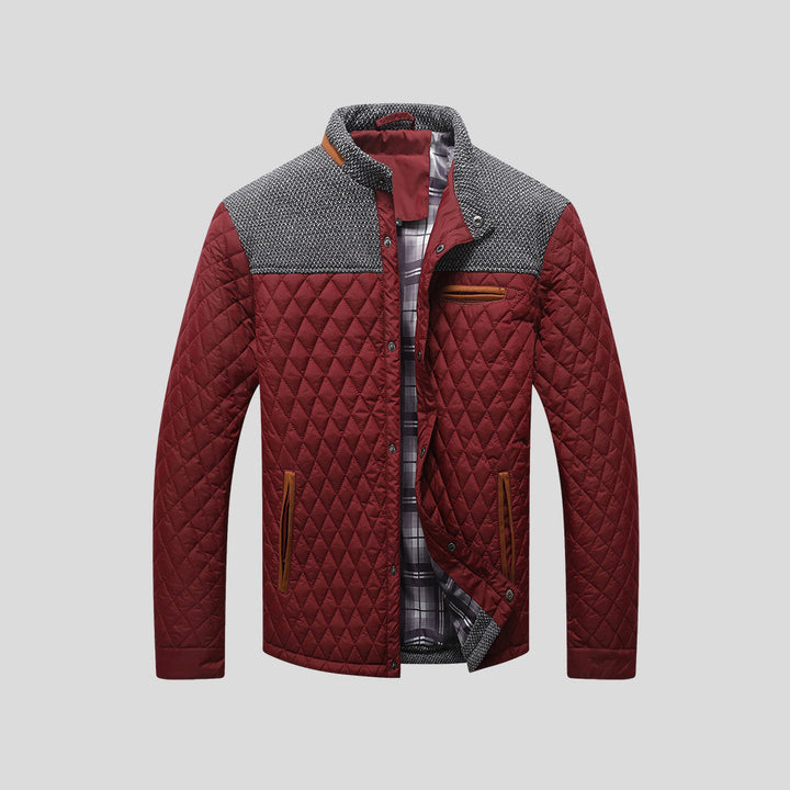 Man wearing a cozy, stylish men's quilted winter jacket, great for everyday cold weather fashion.