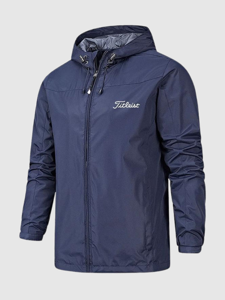 Men's all-weather waterproof rain jacket, ideal for outdoor activities, hiking, and casual wear. Lightweight & breathable.