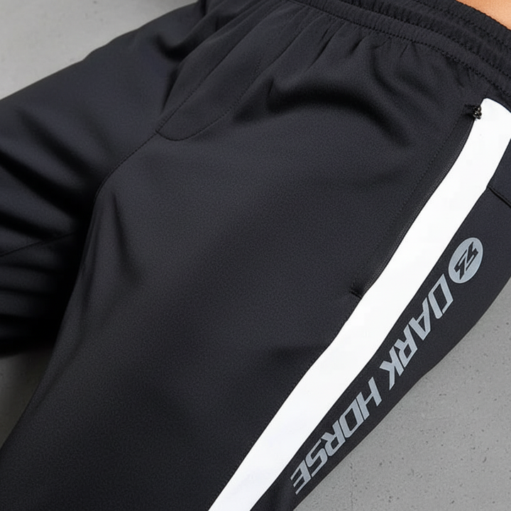 Full length view of men's athletic joggers, Raymond, black, perfect for training and activewear