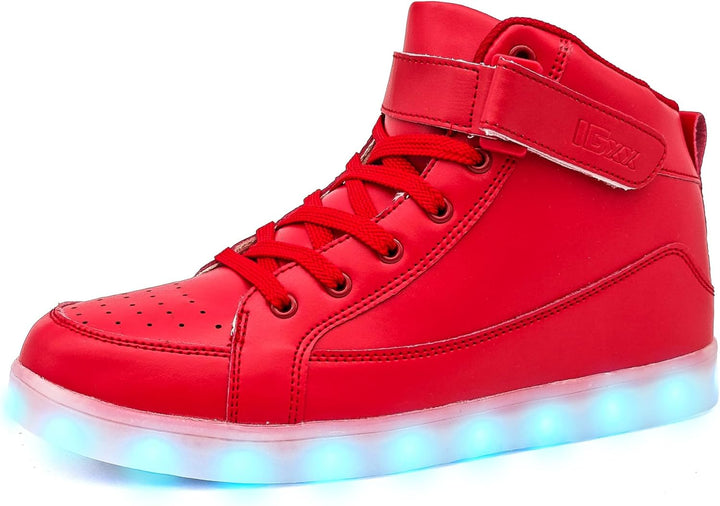 Men's rechargeable LED sneakers, glowing brightly for parties & festivals.