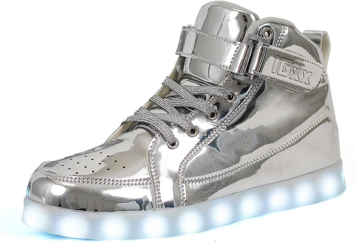 Modern men's glowing sneakers, LED rechargeable, perfect for party fashion.