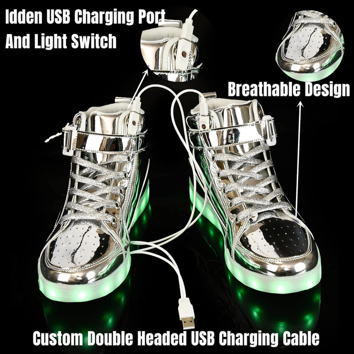 Men's fashionable LED sneakers, glowing and rechargeable for any event.