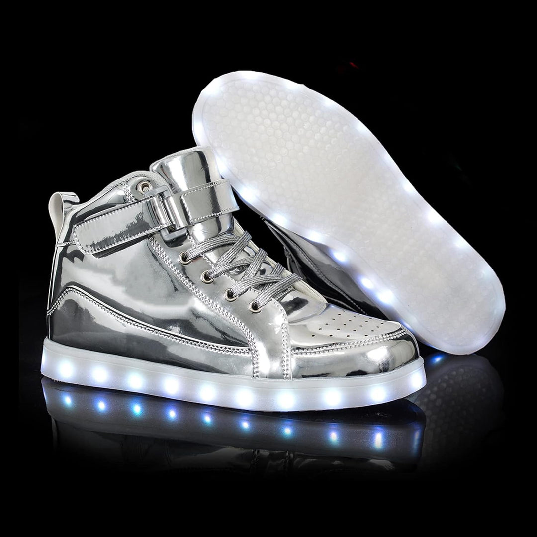 Vivid men's light-up sneakers, rechargeable LED, adding flair to outfits.