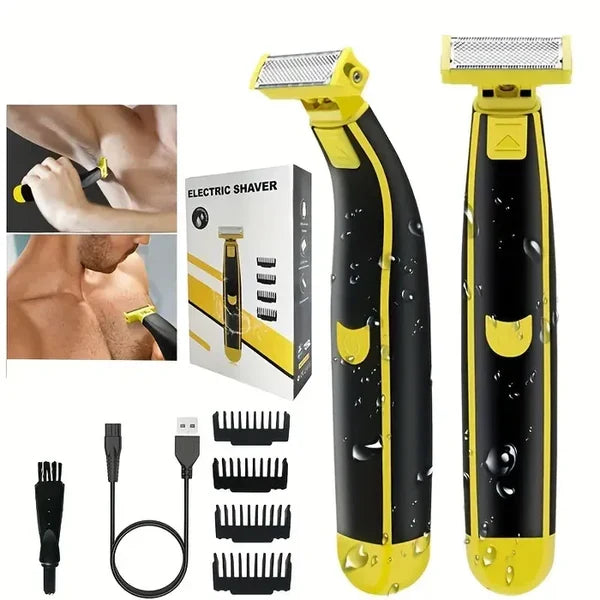 Men's rechargeable wet/dry electric shaver kit for smooth facial & body grooming, cordless and water resistant.