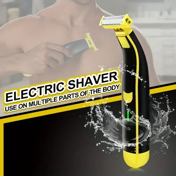 Multipurpose men's electric shaver & grooming trimmer with wet/dry capabilities, USB rechargeable for travel.