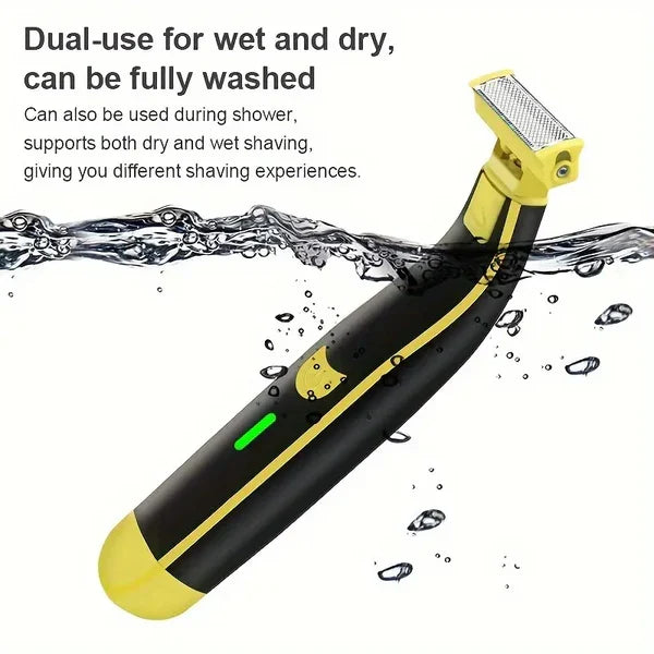 Water-resistant men's electric shaver & trimmer, USB rechargeable for versatile wet/dry personal grooming.