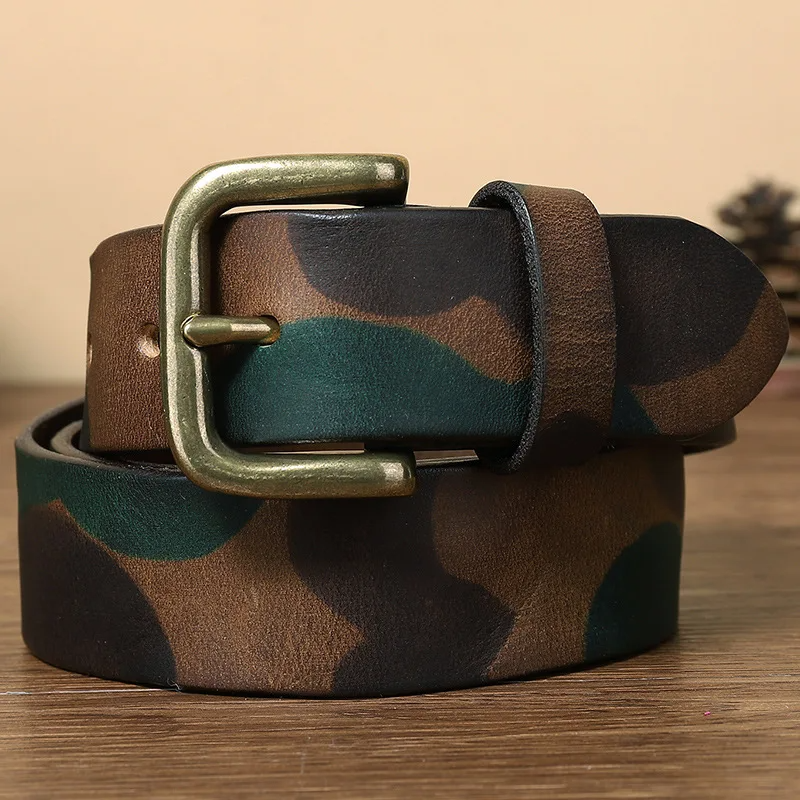 Men's Recon camo leather belt, durable & stylish military-style for everyday wear. A heavy-duty fashion accessory.