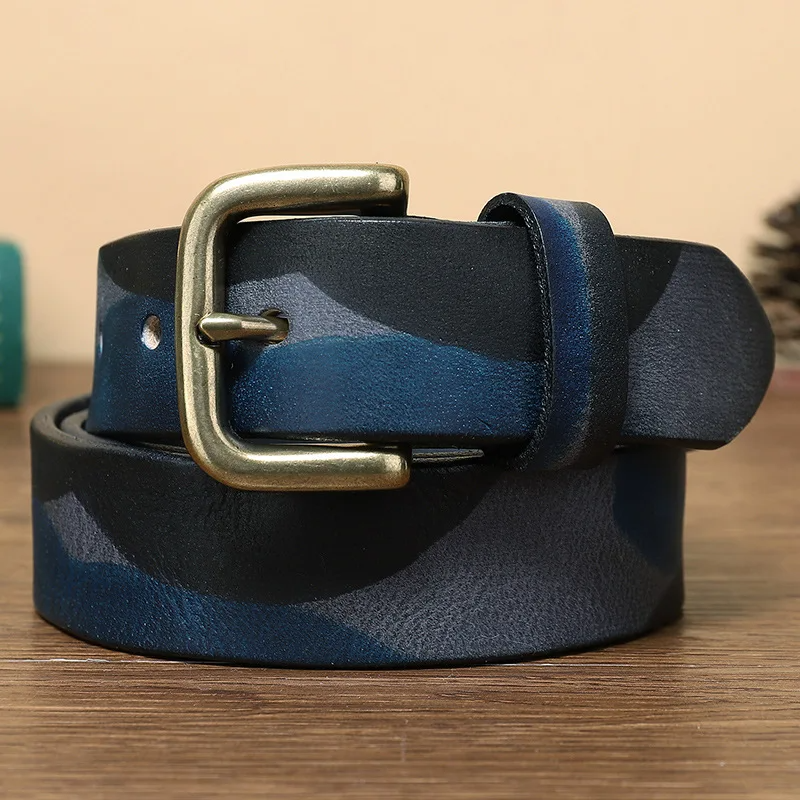 Tactical men's camo leather belt, military-style and heavy-duty, ensuring durable and reliable everyday wear.