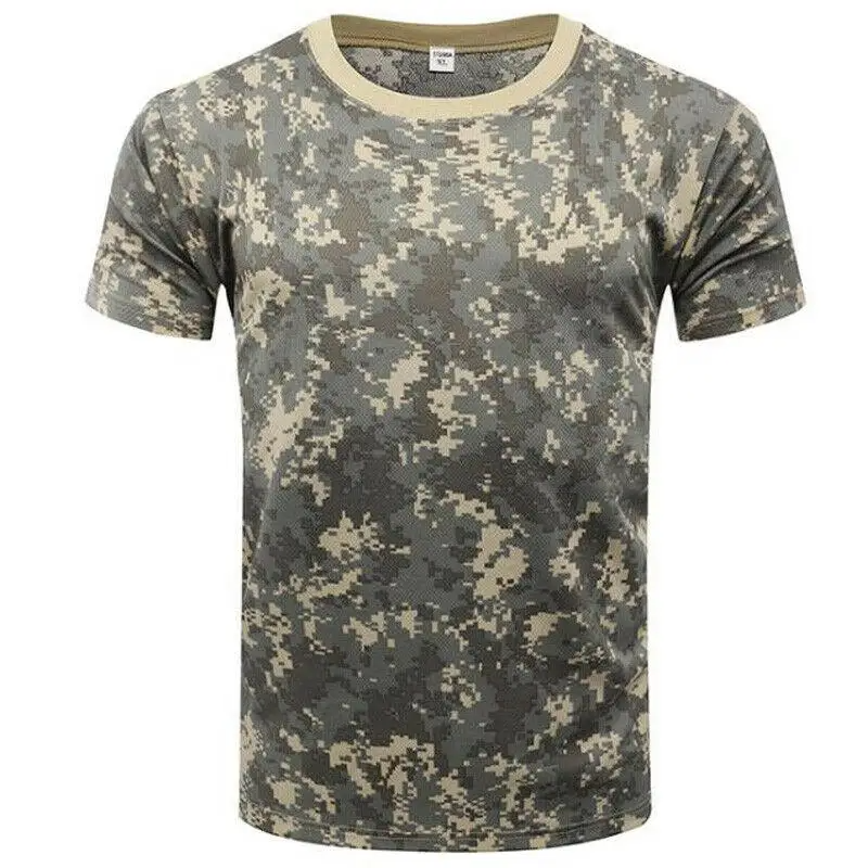 Tactical performance men's camo t-shirt, essential military-style gear for outdoor and active use.