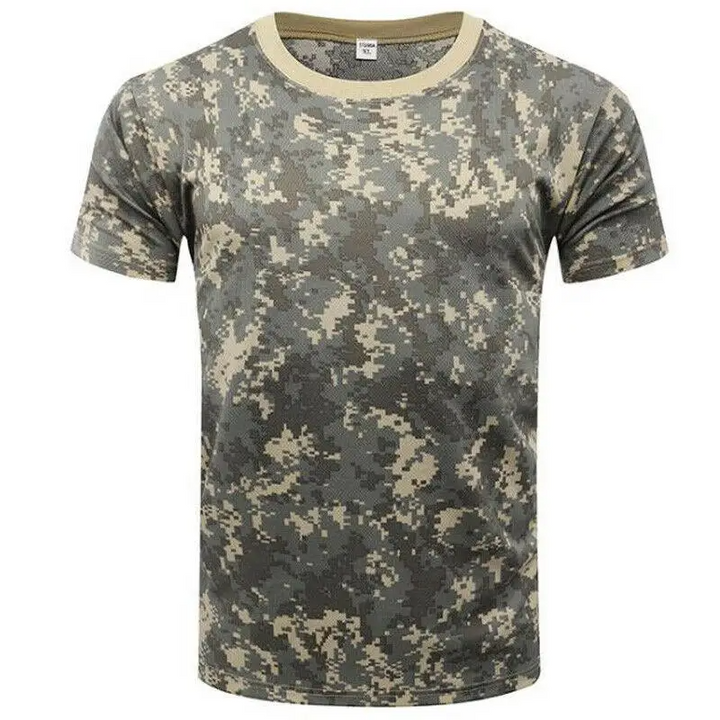 Tactical performance men's camo t-shirt, essential military-style gear for outdoor and active use.