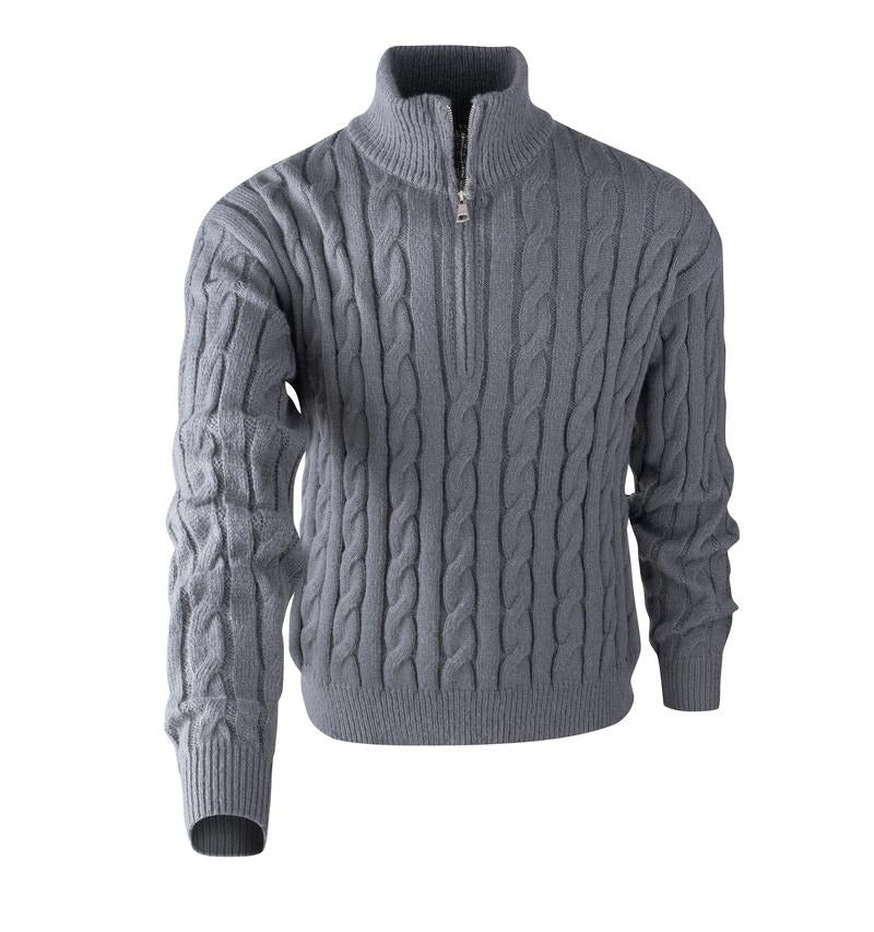 Stylish men's structured fit cable knit quarter-zip sweater. Ideal versatile pullover for fall & winter.