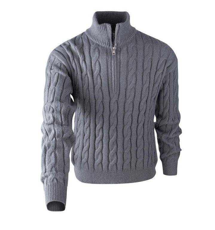 Stylish men's structured fit cable knit quarter-zip sweater. Ideal versatile pullover for fall & winter.