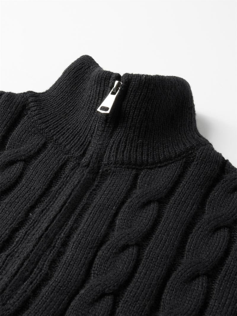 Comfortable men's cable knit quarter-zip sweater, a classic style knitwear pullover for everyday elegance.