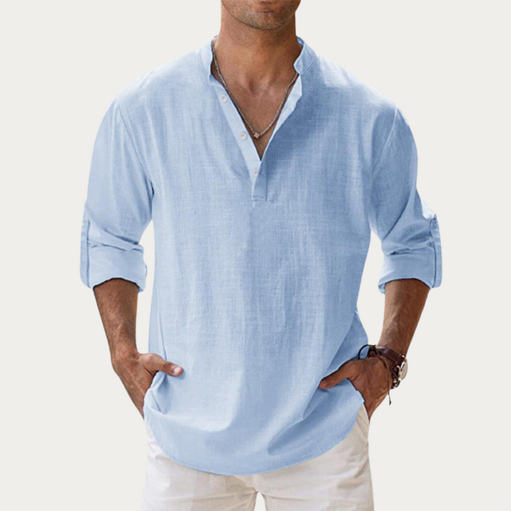 Men's refined casual shirt, long sleeve, button-up. Comfortable, versatile everyday wear for men.