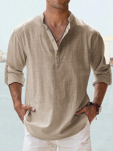 Men's refined casual long sleeve button-up shirt. Classic style, comfortable for work or everyday fashion.