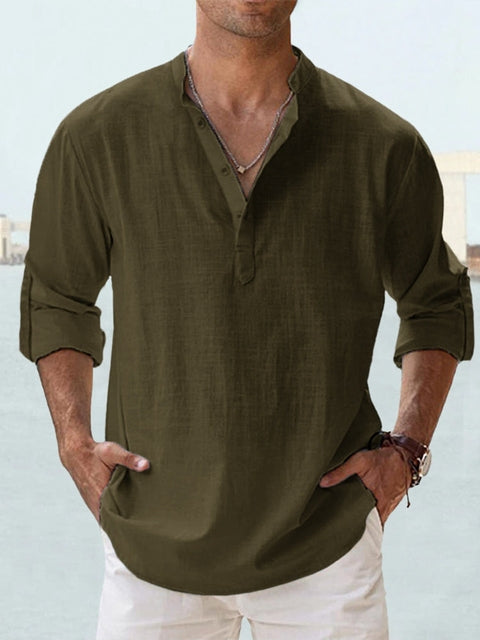 Stylish man in refined casual button-up shirt. Modern menswear, comfortable & versatile for all occasions.