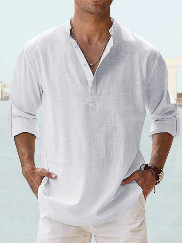 Front view of men's long sleeve refined casual shirt, classic button-up design. Smart everyday wear.