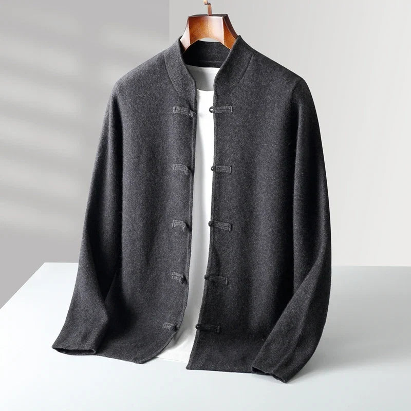 Elegant men's long sleeve cardigan with a refined fit, perfect for versatile everyday wear and smart casual outfits.