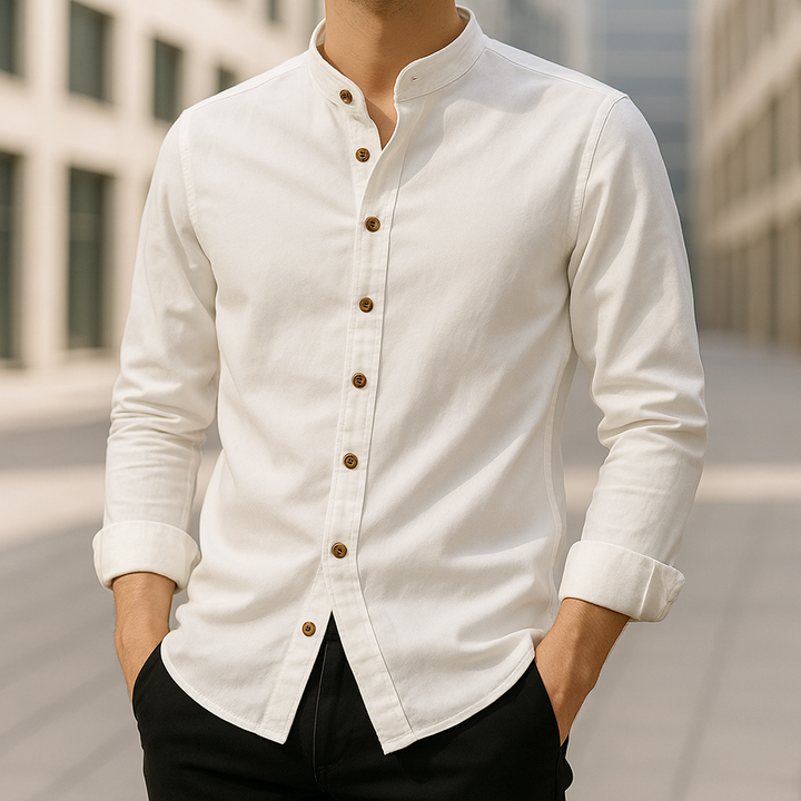 Versatile men's Japanese style shirt, perfect for a layered look or smart casual spring/summer outfits.