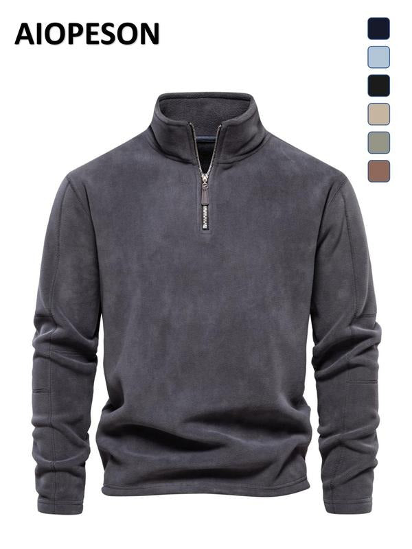 Stylish men's quarter zip fleece sweater, warm & soft pullover for casual fall and winter wear.