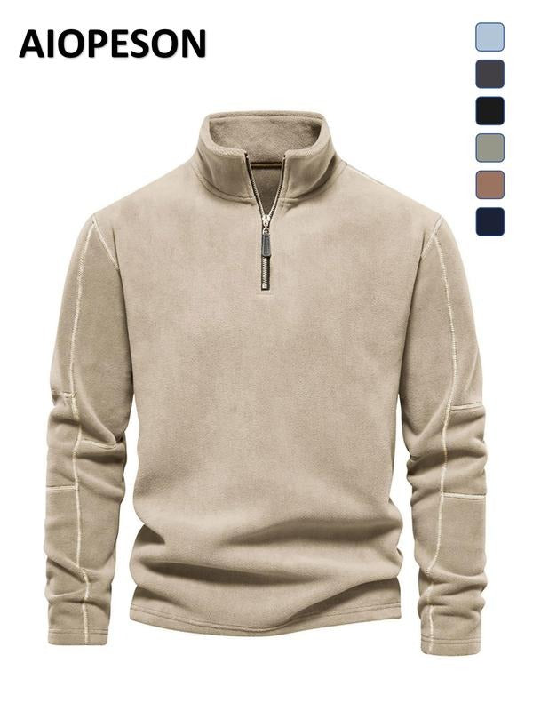 Warm men's fleece quarter zip pullover. Soft casual sweater, perfect for fall & winter layering.