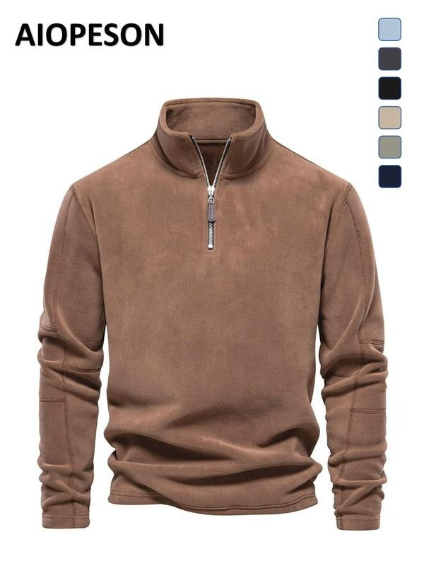 Refined men's quarter zip fleece for a smart casual look. Soft, warm pullover sweater for men.